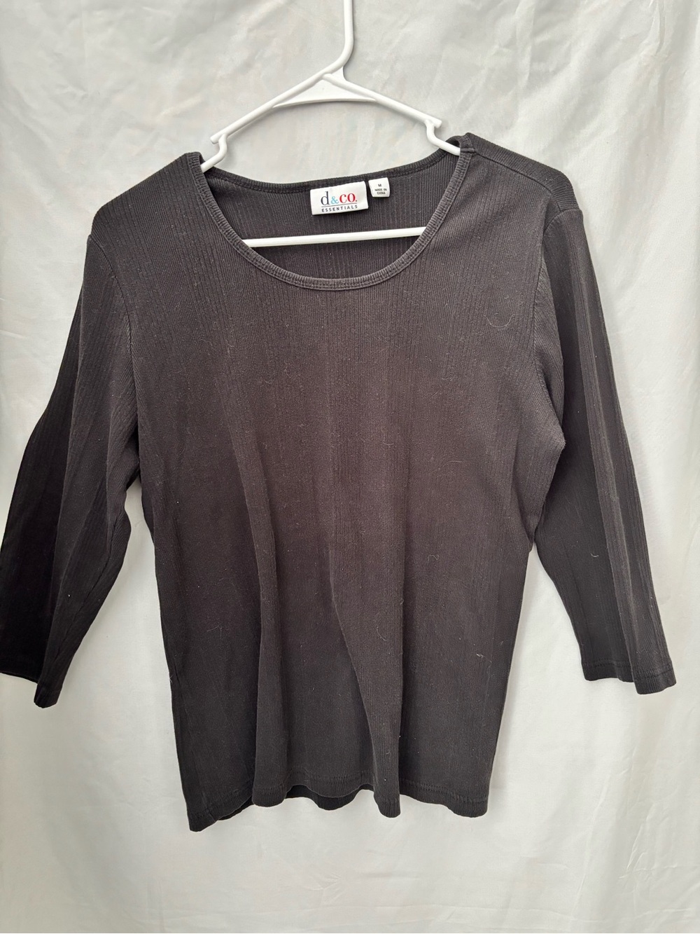 Essentials Black Ribbed Scoop Neck Long Sleeve Top